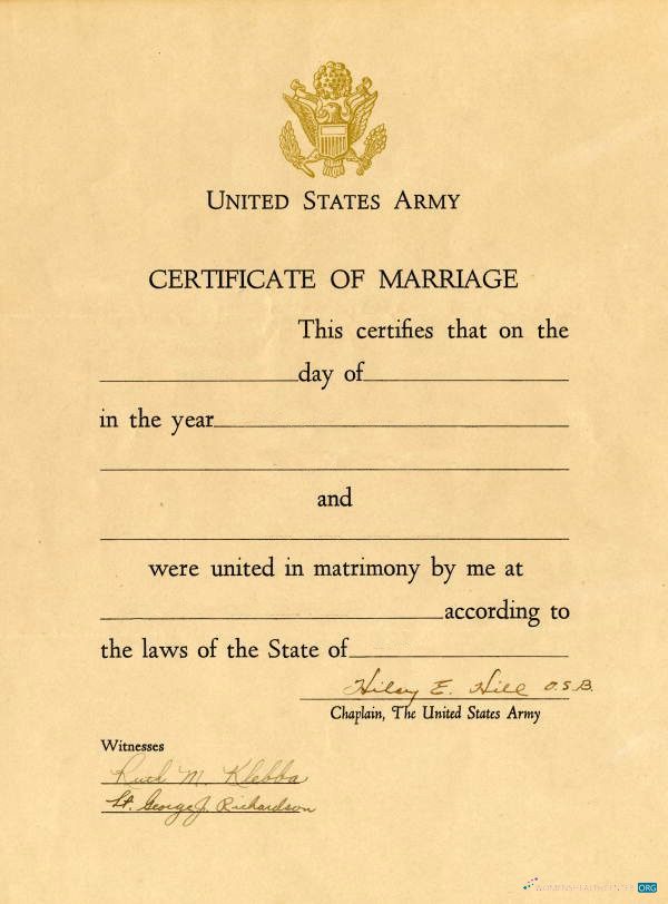 Премиум Скачать США Army Certificate Marriage Photoshop Шаблон