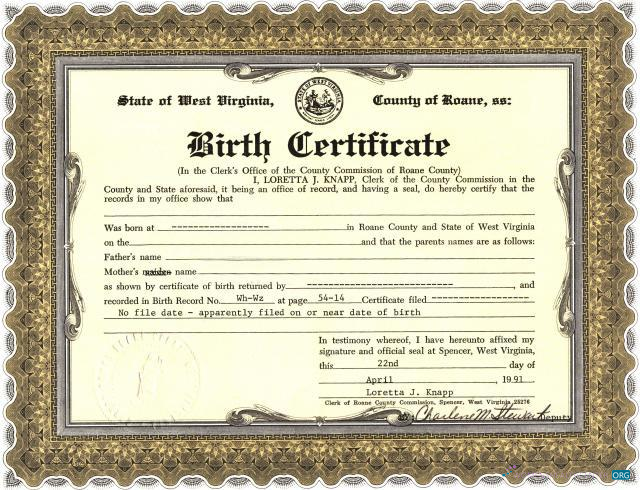 Профессиональный Скачать США Clerk's Office Virginia Birth Certificate Photoshop Шаблон