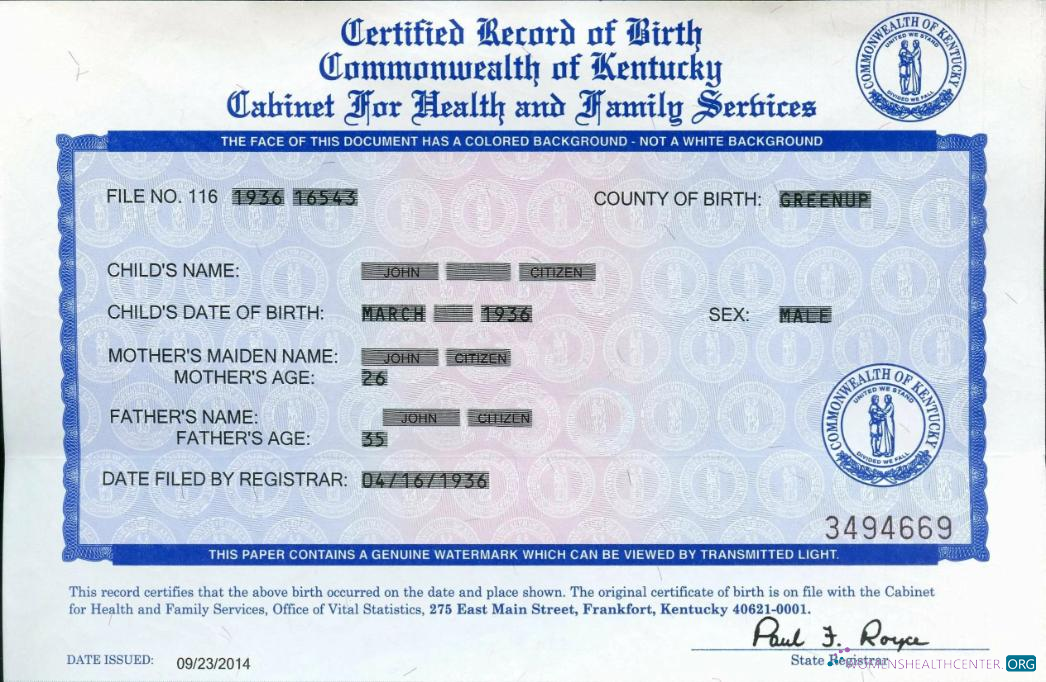 Качественный Скачать США Коммонвелт Kentucky Birth Certificate Photoshop Шаблон