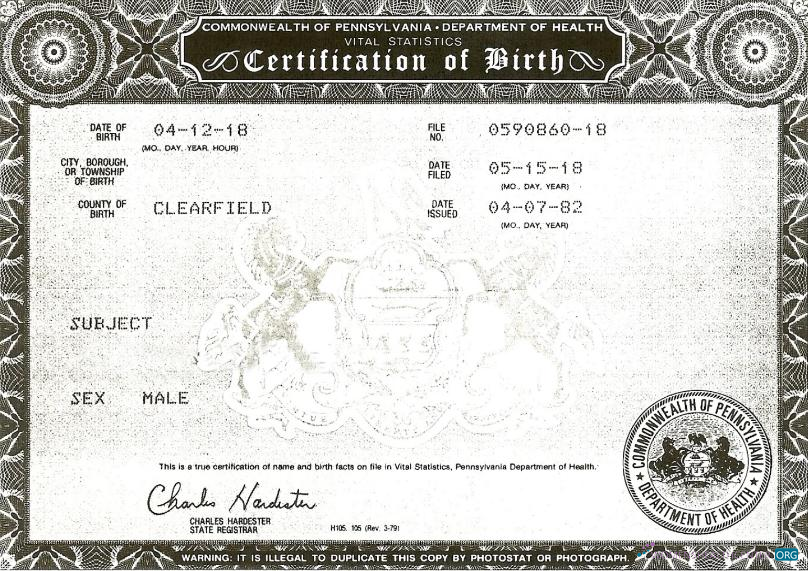 Качественный Скачать США Коммонвелт Pennsylvania Департамент Health Birth Certificate Photoshop Шаблон