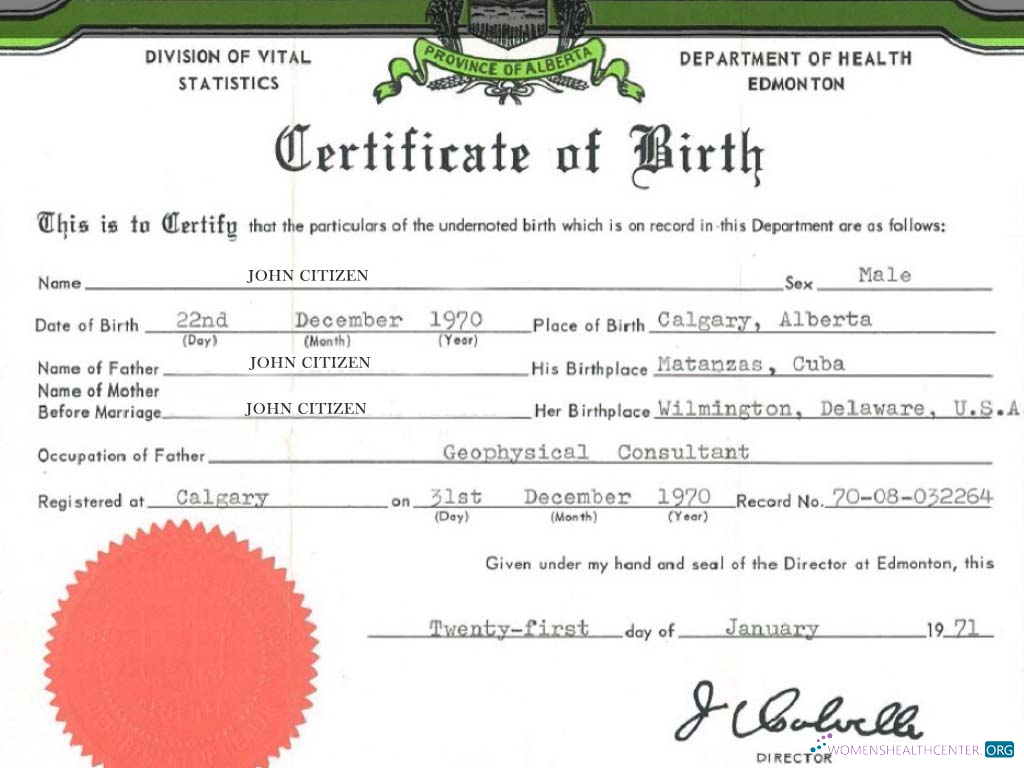 Премиум Скачать США Департамент Health Edmonton Birth Certificate Photoshop Шаблон