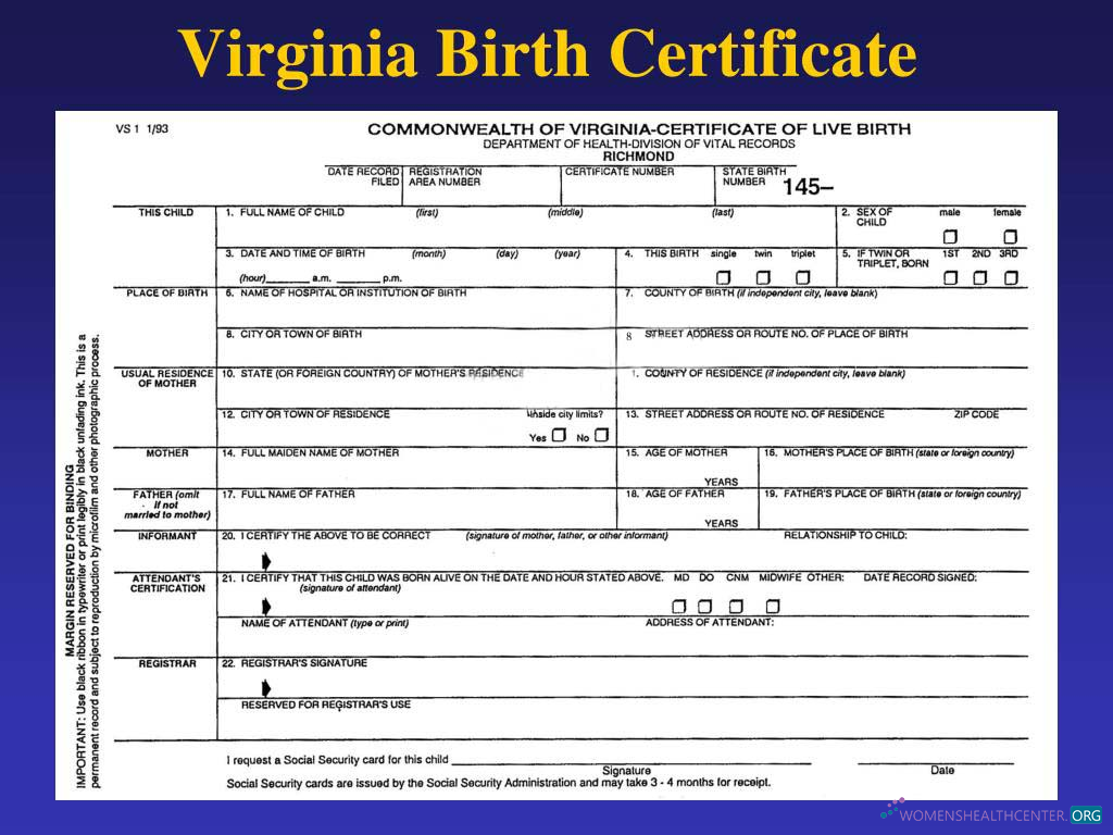 Редактируемый Скачать США Департамент Health Division Virginia Birth Certificate Photoshop Шаблон