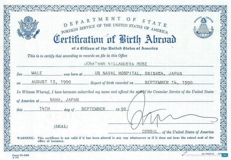 Профессиональный Скачать США Департамент Государственный Foreign Служба USA Birth Certificate Photoshop Шаблон