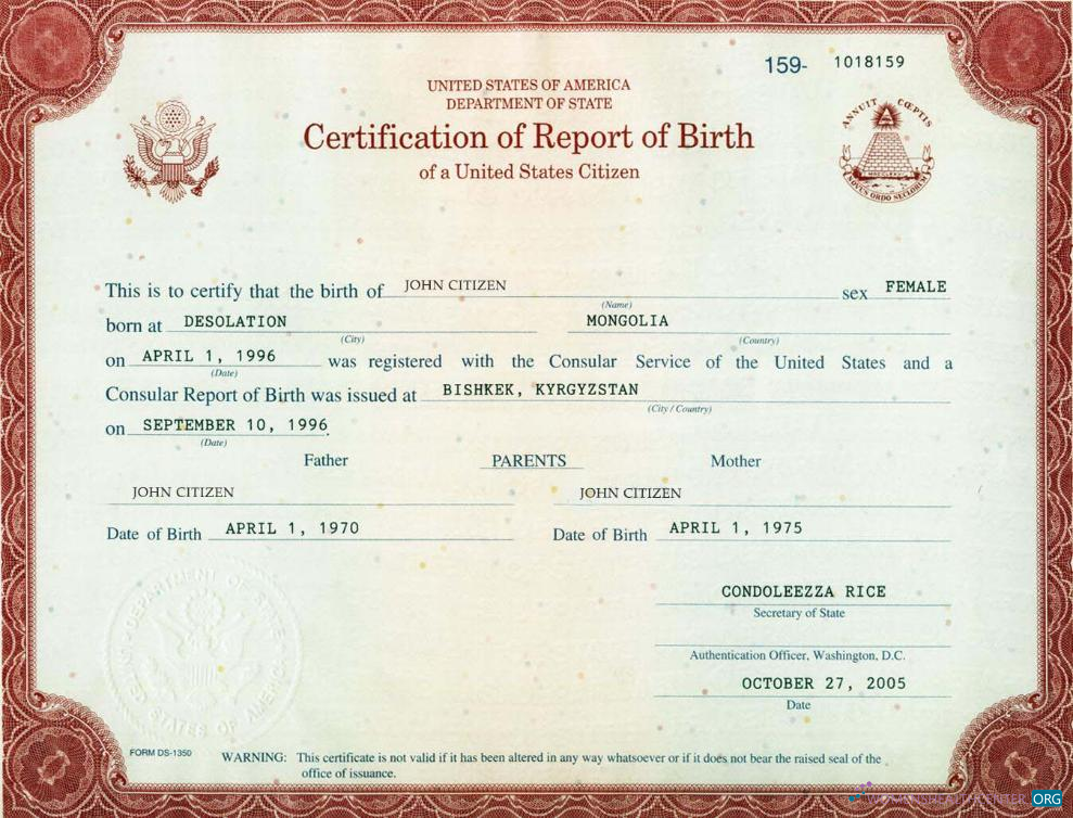 Профессиональный Скачать США Департамент Государственный Birth Certificate Photoshop Шаблон