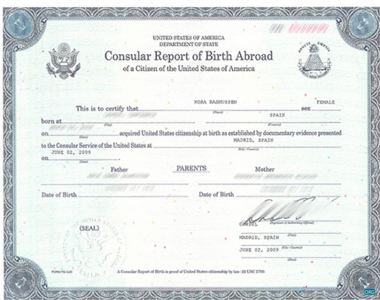 Редактируемый Скачать США Департамент Государственный Certificate Birth Abroad Photoshop Шаблон