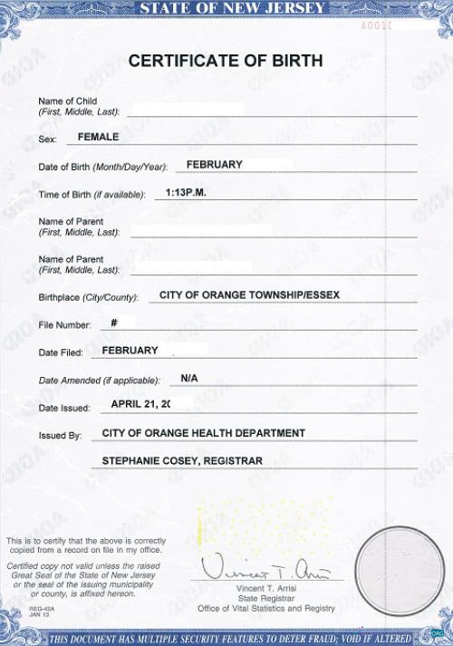 Реалистичный Скачать США Департамент Health Новый Jersey Birth Certificate Photoshop Шаблон