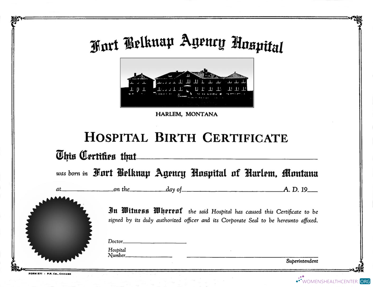 Качественный Скачать США Fort Belknap Agency Hospital Birth Certificate Photoshop Шаблон