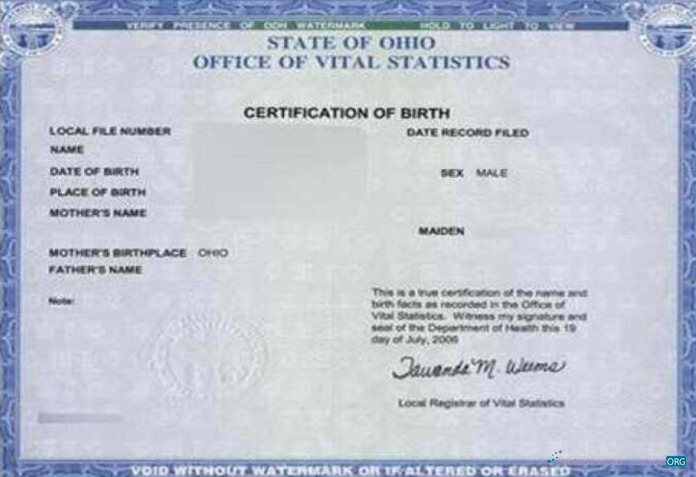 Качественный Скачать США Ohio Office Vital Statistics Photoshop Шаблон
