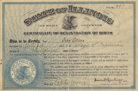 Премиум Скачать США Общественный Health Государственный Illinois Birth Certificate Photoshop Шаблон