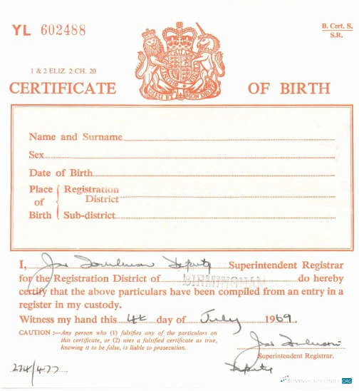 Профессиональный Скачать США Registration Район Birmingham Birth Certificate Photoshop Шаблон