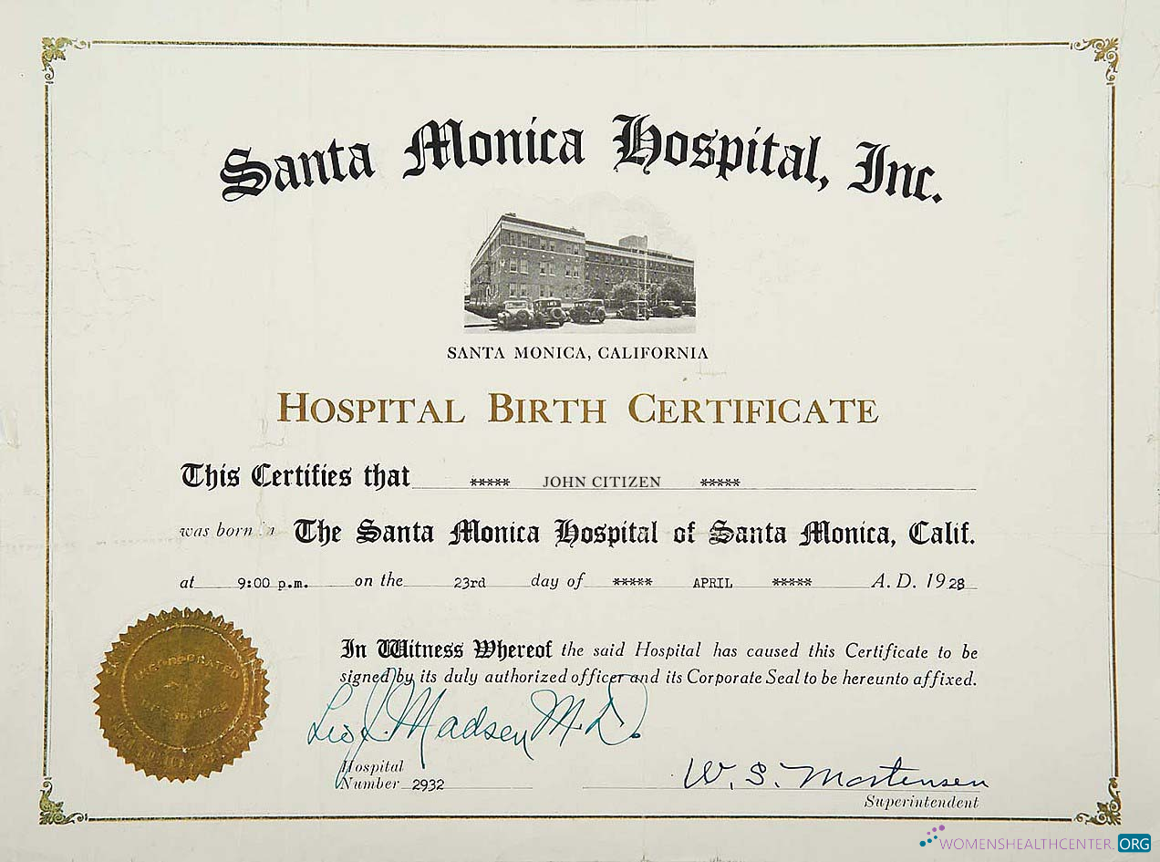 Профессиональный Скачать США Santa Monica Hospital Birth Certificate Photoshop Шаблон