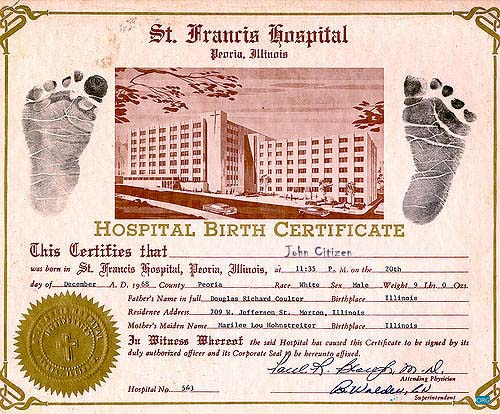 Редактируемый Скачать США St. Francis Hospital Birth Certificate Photoshop Шаблон