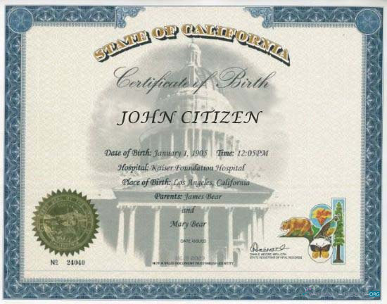 Премиум Скачать США Государственный California Birth Certificate Photoshop Шаблон