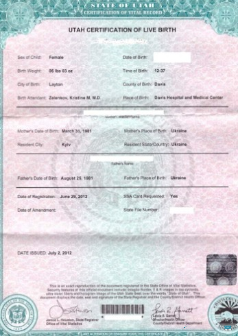 Профессиональный Скачать США Государственный Office Utah Vital Statistics Certification Birth Photoshop Шаблон