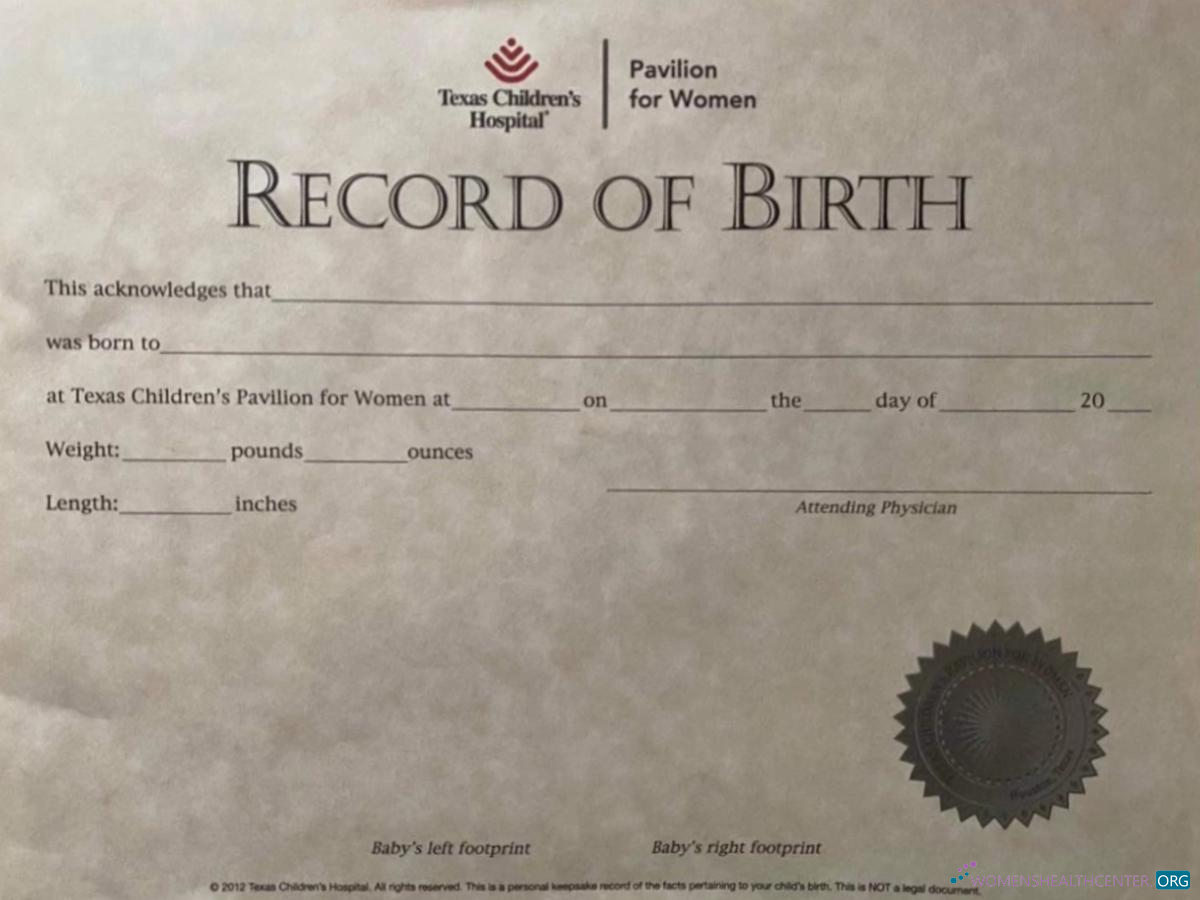 Качественный Скачать США Texas Children's Hospital Birth Certificate Photoshop Шаблон