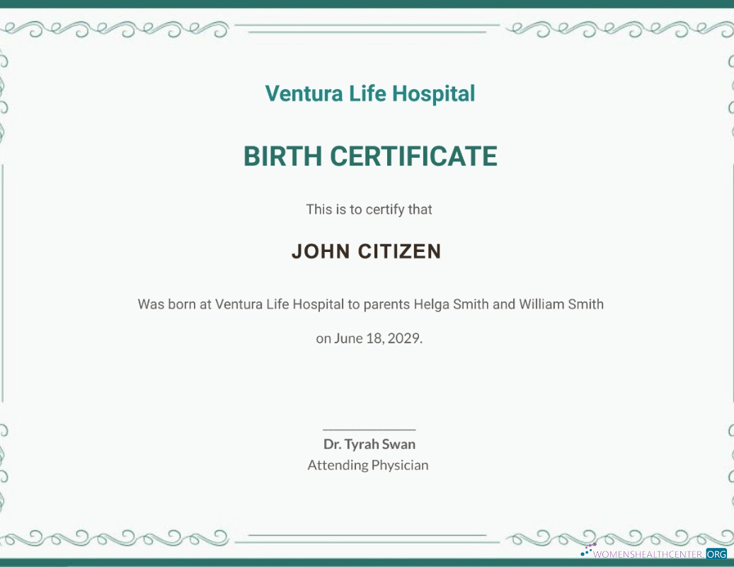 Реалистичный Скачать США Ventura Life Hospital Birth Certificate Photoshop Шаблон