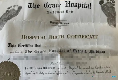 Редактируемый Скачать США Grace Hospital Michigan Birth Certificate Photoshop Шаблон