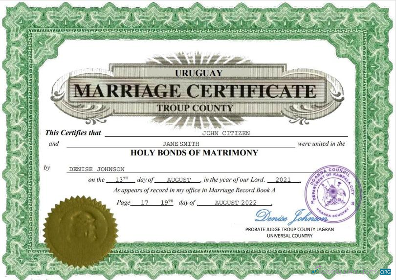 Реалистичный Скачать Уругвай Marriage Certificate Word и PDF Шаблон Photoshop Шаблон