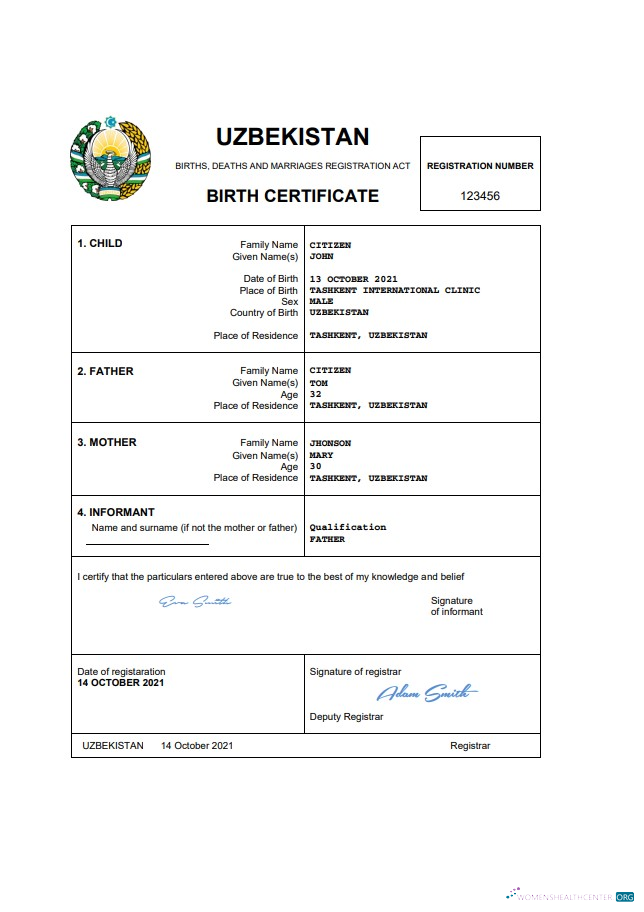 Профессиональный Скачать Узбекистан Vital Record Birth Certificate Word и PDF Шаблон Photoshop Шаблон