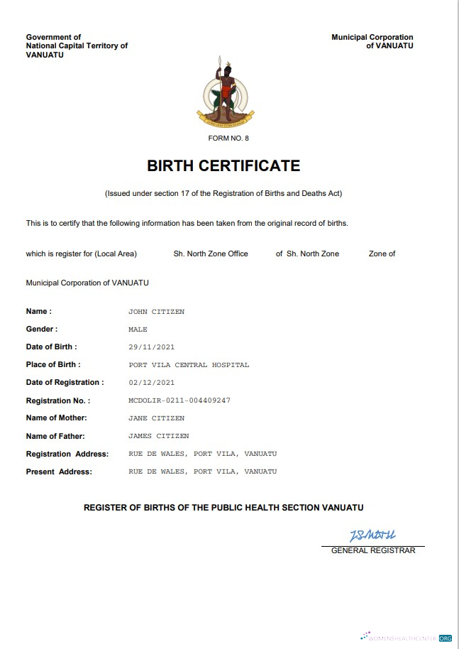 Премиум Скачать Вануату Birth Certificate Word и PDF Шаблон Photoshop Шаблон