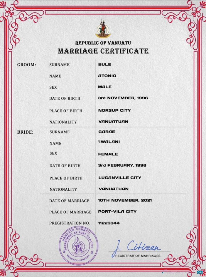 Профессиональный Скачать Вануату Marriage Certificate PSD Photoshop Шаблон