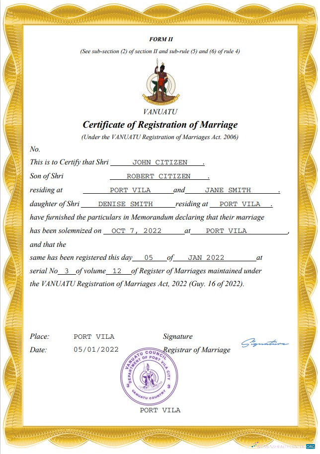Реалистичный Скачать Вануату Marriage Certificate Word и PDF Шаблон Photoshop Шаблон