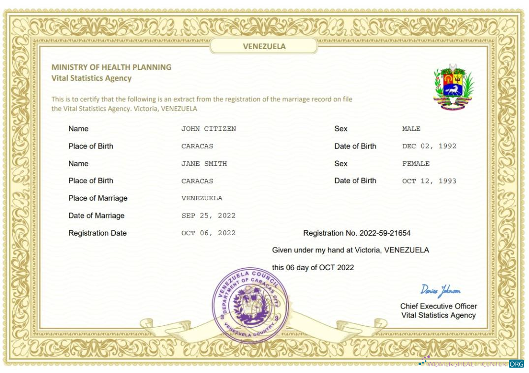 Редактируемый Скачать Венесуэла Marriage Certificate Word и PDF Шаблон Photoshop Шаблон