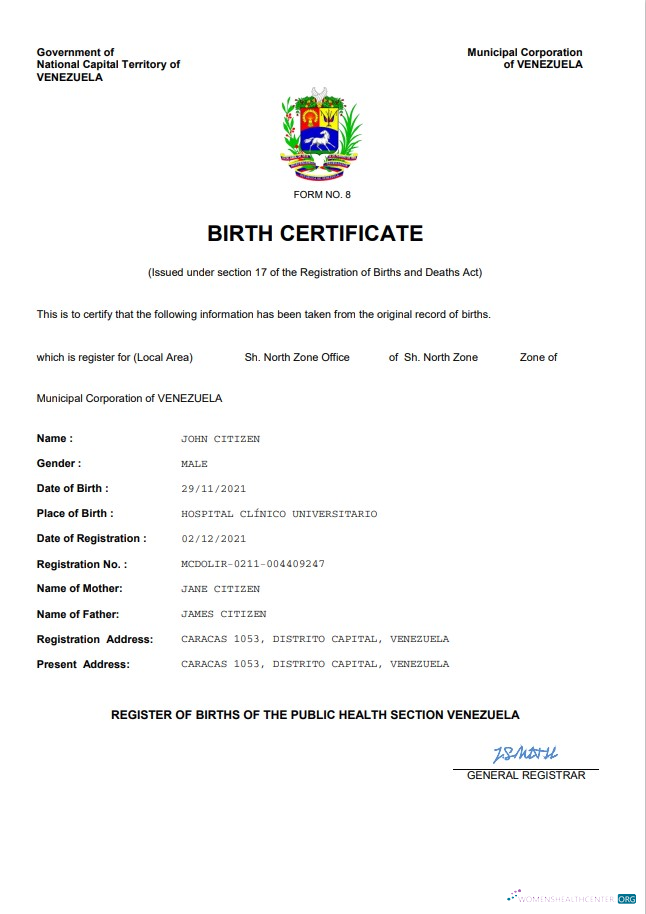 Премиум Скачать Венесуэла Vital Record Birth Certificate Word и PDF Шаблон Photoshop Шаблон