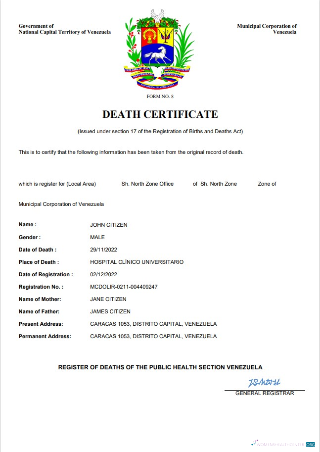 Качественный Скачать Венесуэла Vital Record Death Certificate Word и PDF Шаблон Photoshop Шаблон