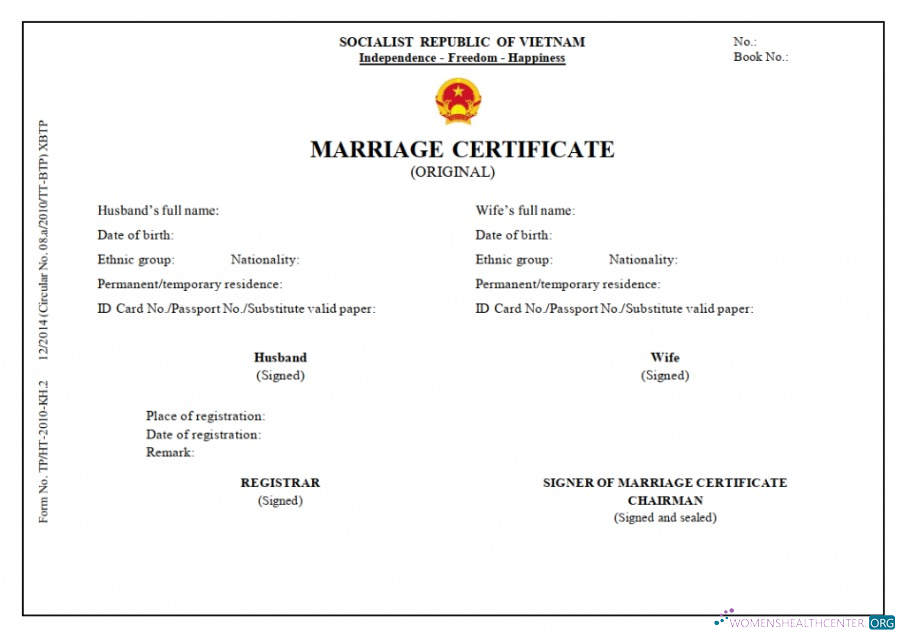 Редактируемый Скачать Вьетнам Marriage Registrar Marriage Certificate Photoshop Шаблон