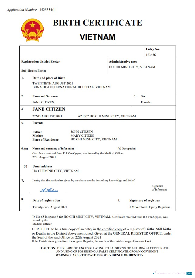 Редактируемый Скачать Вьетнам Birth Certificate Word и PDF Шаблон Photoshop Шаблон