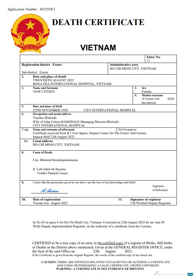 Премиум Скачать Вьетнам Vital Record Death Certificate Word и PDF Шаблон Photoshop Шаблон