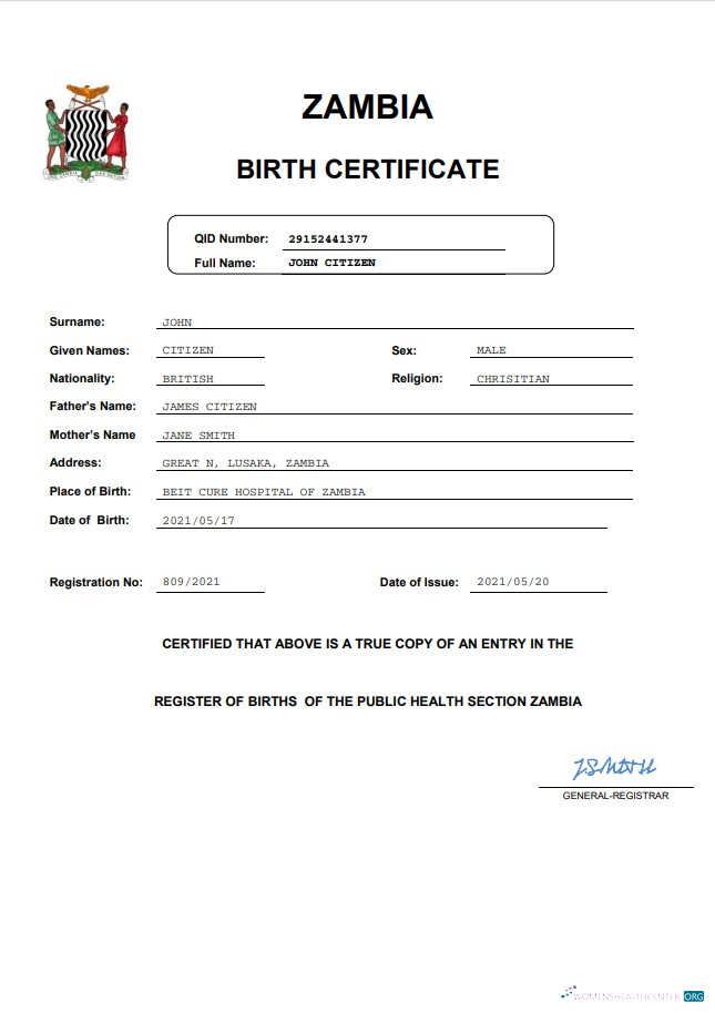 Премиум Скачать Замбия Birth Certificate Word и PDF Шаблон Photoshop Шаблон