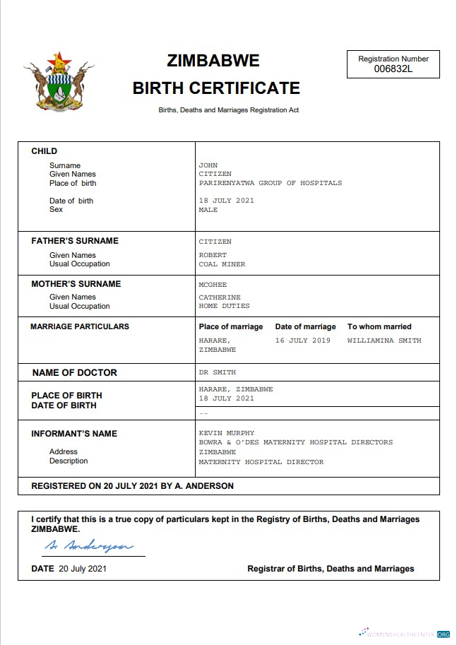 Качественный Скачать Зимбабве Vital Record Birth Certificate Word и PDF Шаблон Photoshop Шаблон