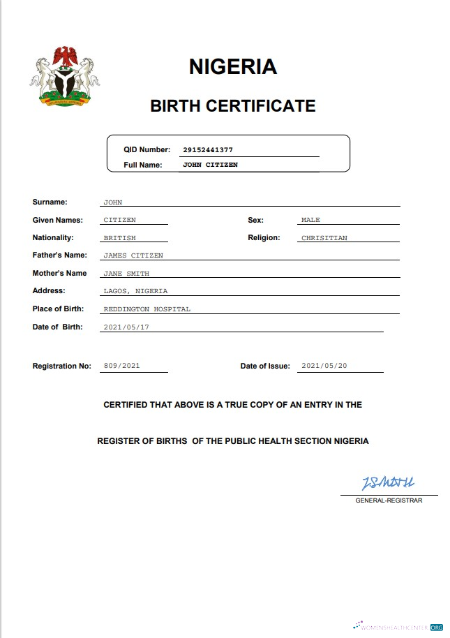 Реалистичный Нигерия Vital Record Birth Certificate Шаблон в Word и PDF Формат, Completely Editable