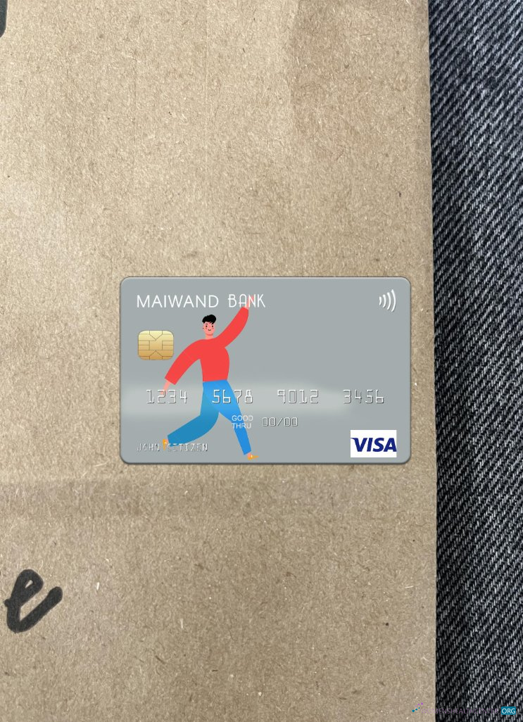 Editierbare Herunterladen Afghanistan Maiwand Bank Visa Karte Foto-Look Vorderseite Photoshop Vorlage