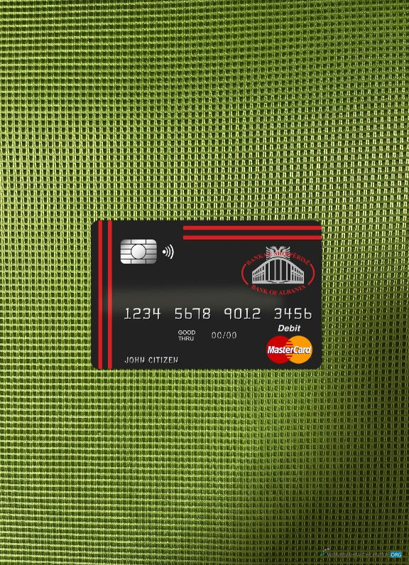 Editierbare Herunterladen Albanien Bank von Albanien Bank Mastercard Foto-Look Vorderseite Photoshop Vorlage