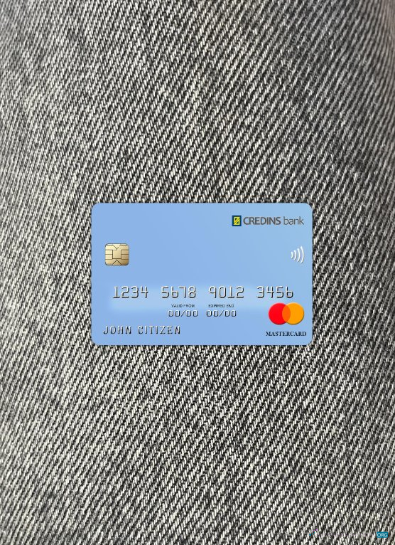 Professionelle Herunterladen Albanien Credins Bank Mastercard Foto-Look Vorderseite Photoshop Vorlage