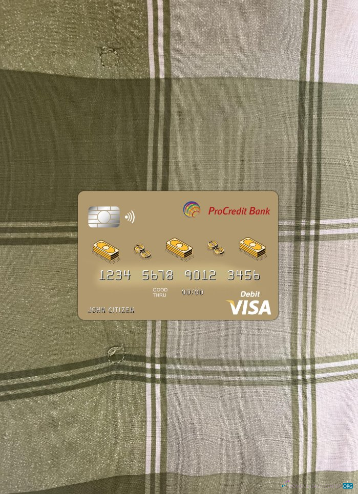 Hochwertige Herunterladen Albanien ProCredit Bank Visa Karte Foto-Look Vorderseite Photoshop Vorlage