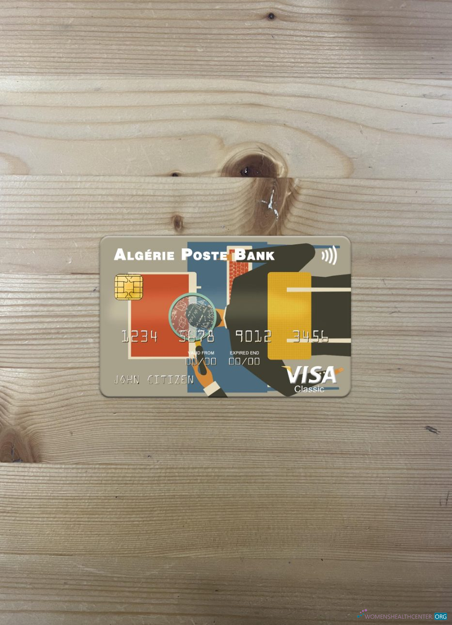 Editierbare Herunterladen Algerien Algérie Poste Bank Visa Karte Foto-Look Vorderseite Photoshop Vorlage