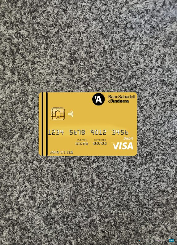Premium Herunterladen Andorra Bank Sabadell Bank Visa Karte Foto-Look Vorderseite Photoshop Vorlage