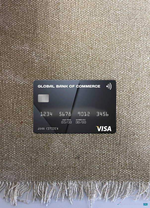 Realistische Herunterladen Antigua und Barbuda Globale Handelsbank Visa Karte Foto-Look Vorderseite Photoshop Vorlage