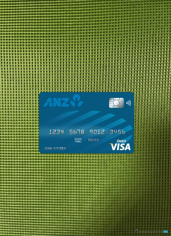 Realistische Herunterladen Australien ANZ Bank Visa Karte Foto-Look Vorderseite Photoshop Vorlage