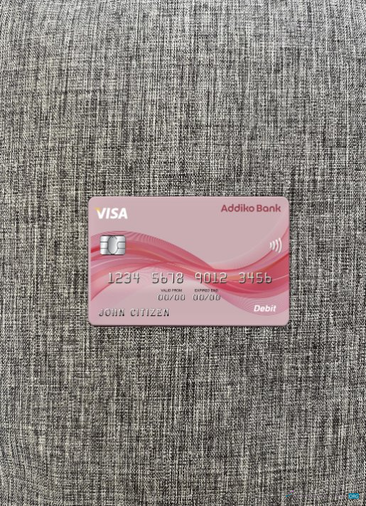 Premium Herunterladen Österreich Addiko Bank Visa Karte Foto-Look Vorderseite Photoshop Vorlage