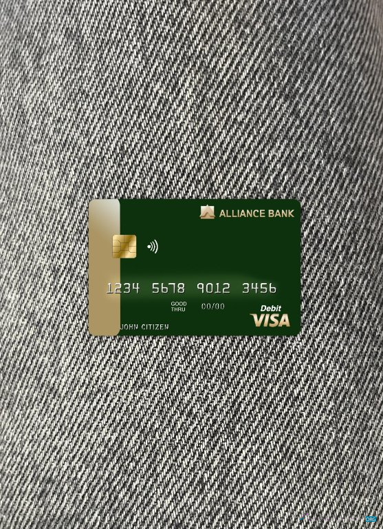 Editierbare Herunterladen Österreich Alliance Bank Visa Karte Foto-Look Vorderseite Photoshop Vorlage