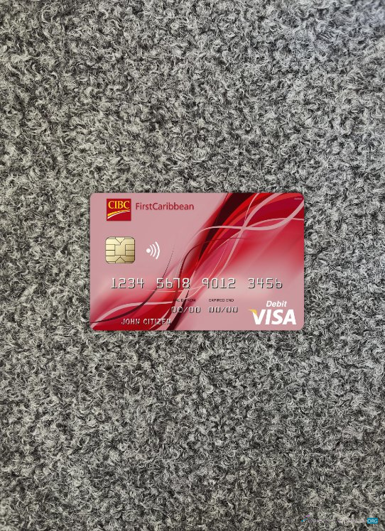 Hochwertige Herunterladen Bahamas FirstCaribbean Internationale Bank Visa Karte Foto-Look Vorderseite Photoshop Vorlage