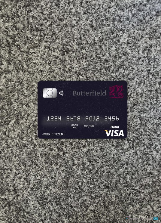 Professionelle Herunterladen Barbados Butterfield Bank Visa Karte Foto-Look Vorderseite Photoshop Vorlage
