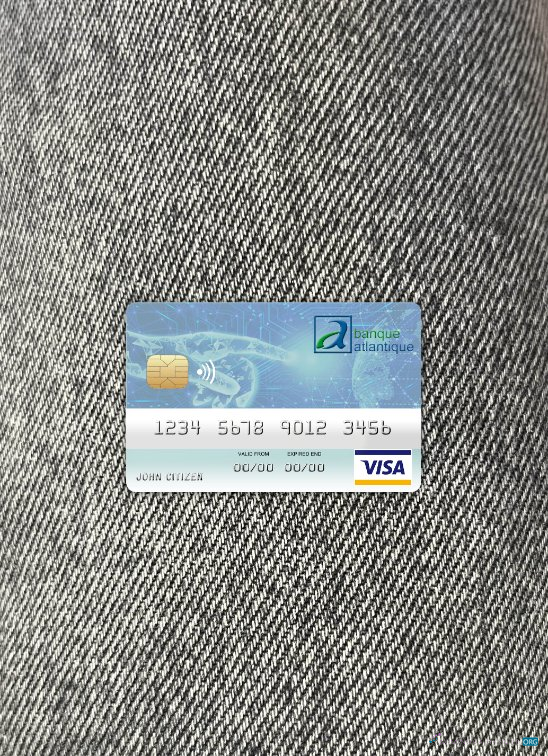 Premium Herunterladen Benin Atlantique Bank Visa Karte Foto-Look Vorderseite Photoshop Vorlage