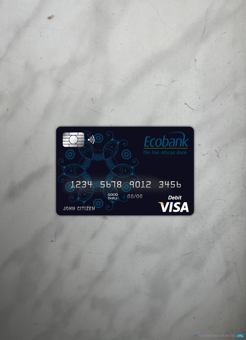 Editierbare Herunterladen Benin Ecobank Visa Karte Foto-Look Vorderseite Photoshop Vorlage
