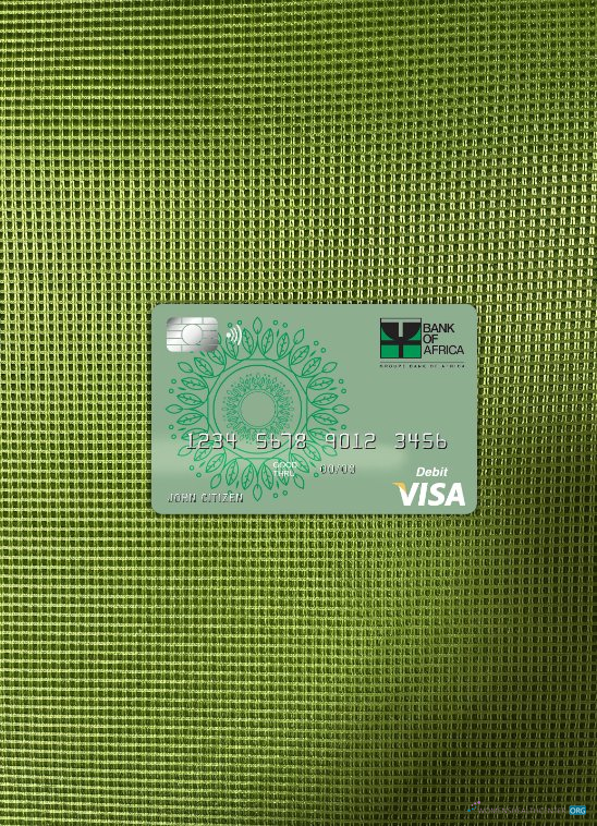 Editierbare Herunterladen Benin Bank von Africa Visa Karte Foto-Look Vorderseite Photoshop Vorlage